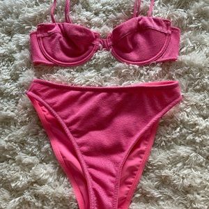 triangl pink sparkle bikini set